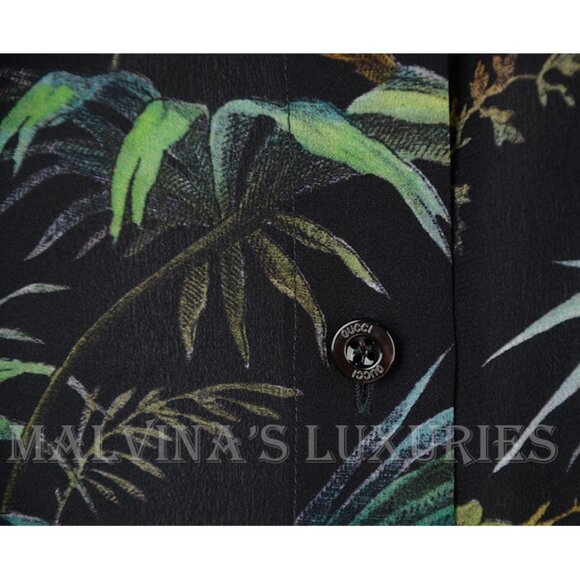 GUCCI SHIRT TROPICAL PRINT SILK CAPE TOP GROSGRAIN TIE BLOUSE sz IT 40 US 4 - Picture 8 of 12